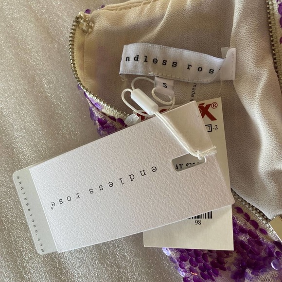 NWT Endless Rose Purple Sequin Shirt Scoop Neck Small Flutter Sleeve Crop Top - Picture 6 of 9